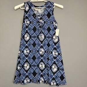 Bobbie Brooks Tank Tunic Dress Womens S Blue Black Geometric Soft Sleeveless